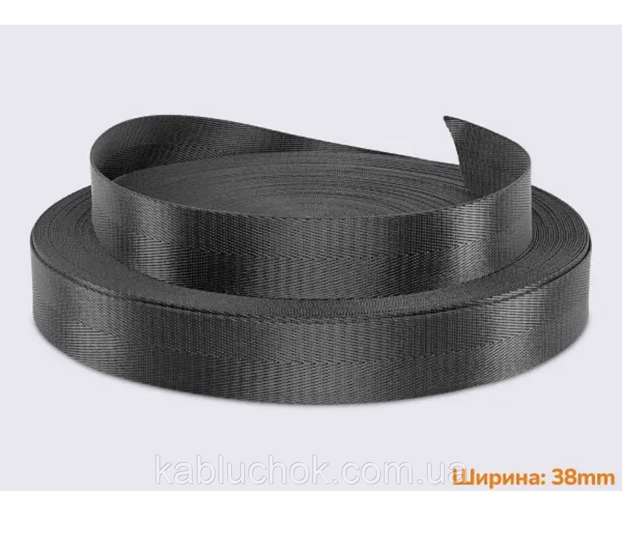 Стропа ремінна 38 мм поліестер, колір темно-сірий  (від 1 м), фото 1