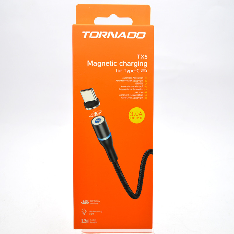 Кабель магнітний Tornado TX5 Type-c Magnetic cable 2.4A 1.2M Black, фото 1