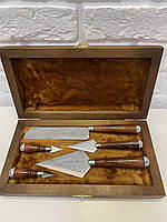 Набір копіє з ножем 2 маленьких в дерев'яному футлярі (коричневе хутро)