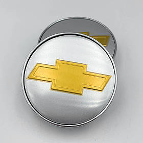 Ковпачки (заглушки) на литі диски CHEVROLET (Шевроле) 60 мм Хром жовтий логотип