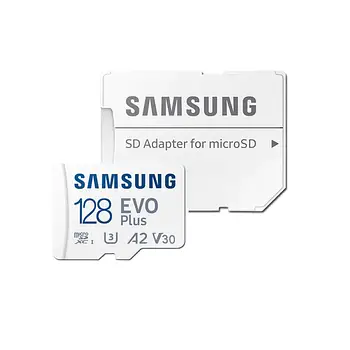 Картка пам'яті Micro SD Samsung 128 Gb EVO Plus microSDXC UHS-I Class 10 U3 A2 V30 + адаптер