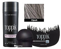 Кератиновый загуститель для волос Toppik 27,5г + аппликатор + гребешек Черный (Black) Серый (Gray)