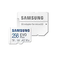 Карта памяти Micro SD Samsung 256Gb EVO Plus microSDXC UHS-I Class 10 U3 A2 V30 + адаптер