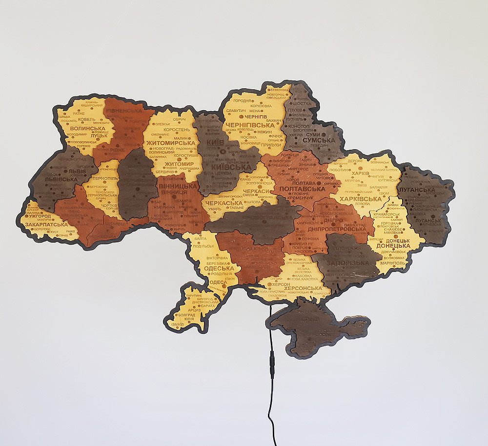 Карта України 3D об'ємна багатошарова з синьою підсвіткою 92.5х64.6 см + коробка