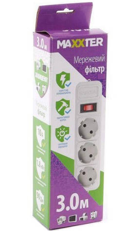 Мережевий фільтр Maxxter SPM3-G-10G подовжувач 3 розетки 3м Білий, фото 3