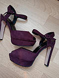 Фіолетові замшеві босоніжки на високому каблуку 36-40, фото 2