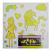 Набір флуоресцентних наклейок на стіну для дівчаток Принцеса Melinera 34 шт 2 аркуші 50 х 50 см