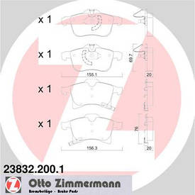 Колодки гальмівні передні Otto Zimmermann OPEL Astra-G/H Zafira-A/B Combo Corsa-C/D Meriva-A/B