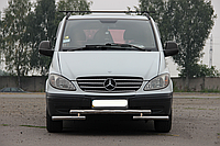 Защита переднего бампера (двойная нержавеющая труба - двойной ус) Mercedes-Benz Vito (04-09)