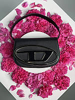 Сумка женская кожаная Diesel через плечо с большим логотипом сумка на ремешке черная