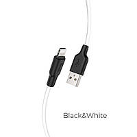 Кабель HOCO X21 Plus USB - iPhone 2.4A, 1m, силиконовый, силиконовые разъемы, цвет черный+White