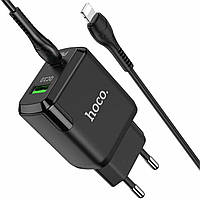 Сетевое зарядное устройство HOCO N5 Favor dual port PD20W+QC3.0 charger set(C - iP), цвет черный