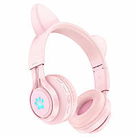 Наушники беспроводные HOCO W39 Cat ear kids bluetooth, цвет розовый