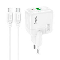 Сетевое зарядное устройство HOCO C111A Lucky dual-port PD30W+QC3.0 charger set(Type-C - Type-C), цвет белый