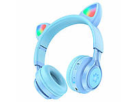 Наушники беспроводные HOCO W39 Cat ear kids bluetooth, цвет голубой