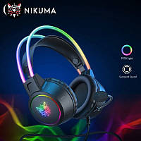 Игровые наушники Onikuma X15 Pro, ведущая гарнитура для игр с RGB подсветкой Черная