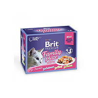 Влажный Корм для кошек Brit Premium Cat Набор паучей 12шт х 85g семейная тарелка в желе