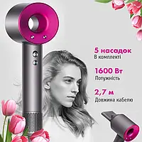 Фен Super Hair Dryer (Оригинал) з 5 насадками, кабелем 2.7 м - Розовый