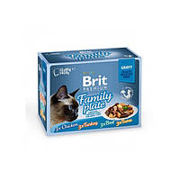 Влажный Корм для кошек Brit Premium Cat Набор паучей 12шт х 85g семейная тарелка в соусе