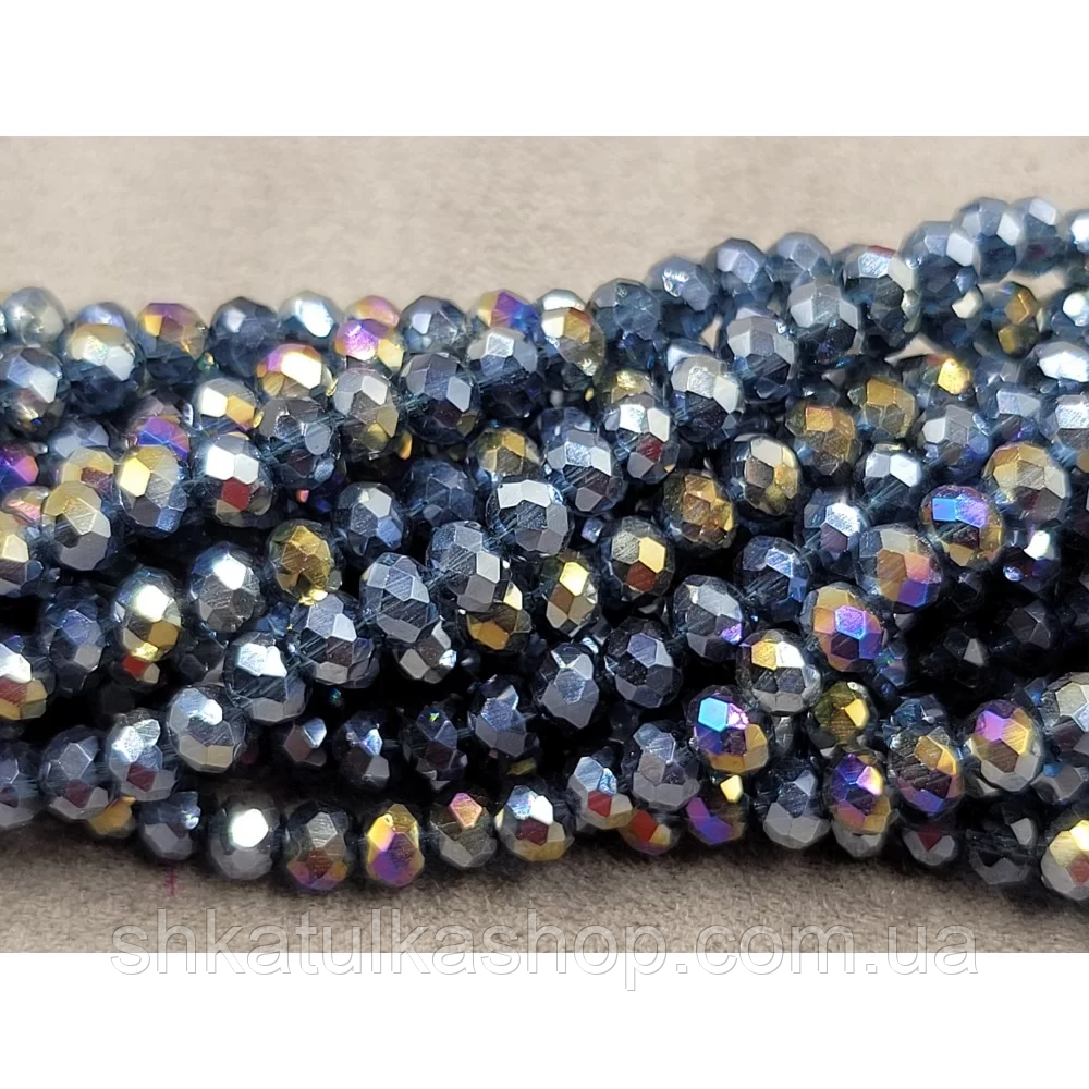 Намистини кришталеві рондель 4х3мм, сапфіровий з переливом, фото 1