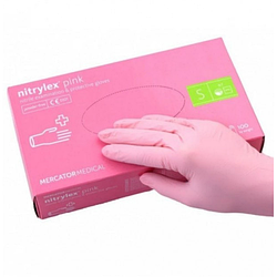 Рукавички нітрилові MERCATOR Nitrylex Pink неопудренні S, (100 шт/пач), рожеві