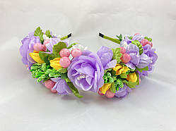 Віночок на голову ручної роботи з бузково рожевими квітами