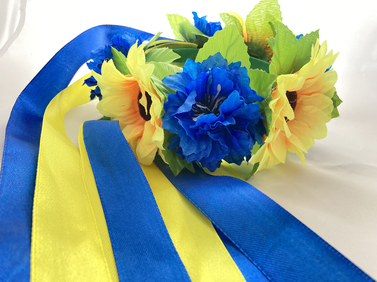 Віночок на голову жовто блакитний зі стрічками, фото 1