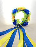 Віночок на голову жовто блакитний зі стрічками, фото 2