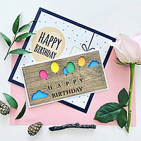 Уникальная открытка Happy Birthday Primax-art "Balloons" из дерева 19,5*10 см