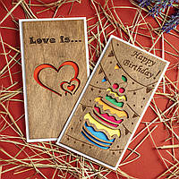 Набор открыток Primax-art - 2 шт, "Happy Birthday и Love is ..." из дерева 19,5*10см