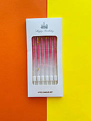 Свічки святкові для торта прямі, омбре рожево-білі