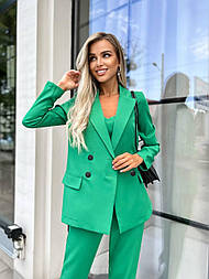 Зелений жіночий класичний костюм-трійка - піджак, брюки і топ
