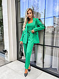 Зелений жіночий класичний костюм-трійка - піджак, брюки і топ, фото 4