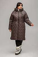 Красивое женское стеганое пальто Новелла еврозима из плащевки цвета горького шоколада