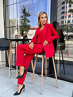 Красный женский классический костюм-тройка - пиджак, брюки и топ 44/46
