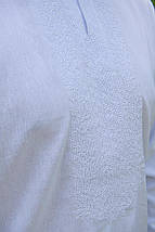 Чоловіча біла вишиванка з довгим рукавом і білою геометричною вишивкою для урочистих подій, фото 2