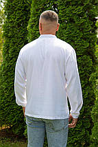 Чоловіча біла вишиванка з довгим рукавом і білою геометричною вишивкою для урочистих подій, фото 3