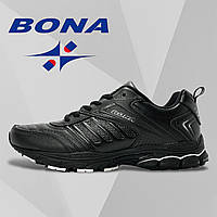 Мужские кроссовки Bona кожаные черные спортивные осенние/весенние деми сезон 782С