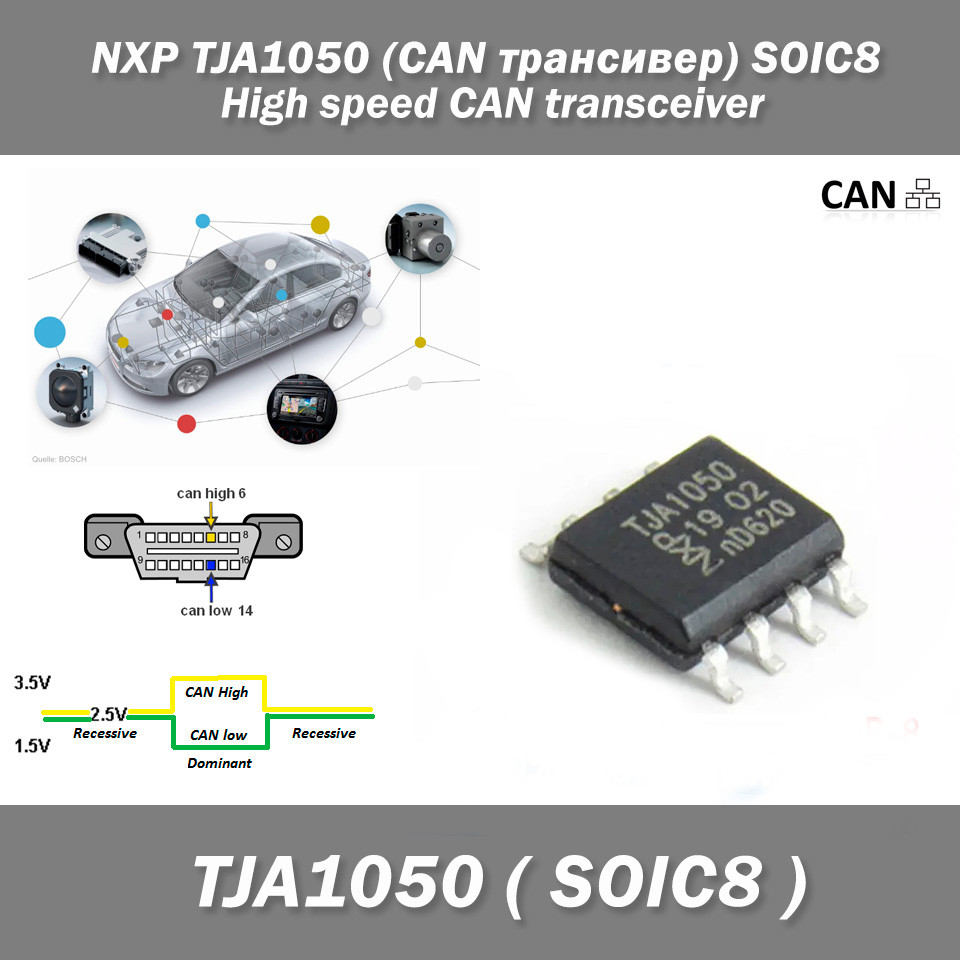 NXP TJA1050 А1050/C 1050T (CAN трансивер) SOIC8 High speed CAN transceiver