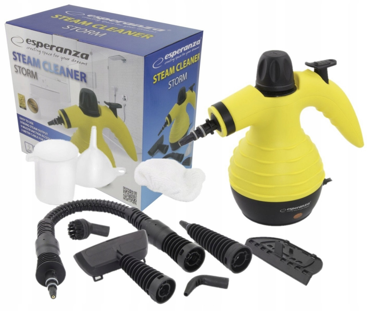 Пароочисник ручний Esperanza EHS001 компактний парогенератор з комплектом насадок, фото 1