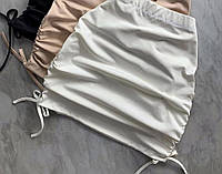 Стильная женская юбка пуш апп с затяжками на высокой посадке пояс на резинке размер один 42-46 Молоко