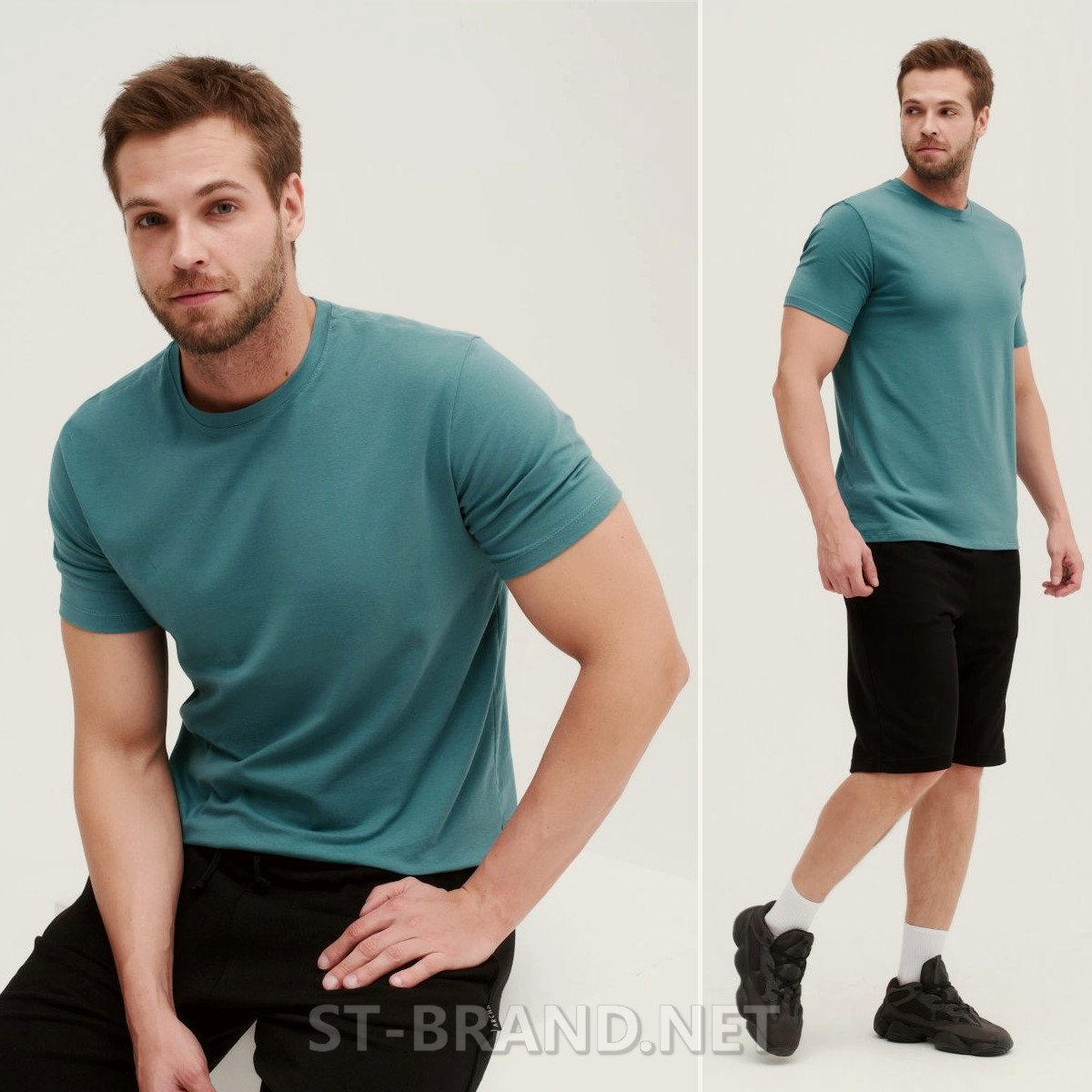 48,50,52,54,56. Чоловіча базова однотонна футболка з м'якого та приємного бавовняного матеріалу - зелена (морська хвиля)