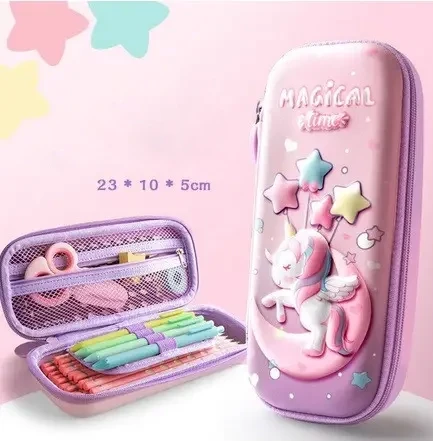 Пенал шкільний, для дівчаток «Рожевий Єдиноріг» з водовідштовхувальним покриттям., фото 1