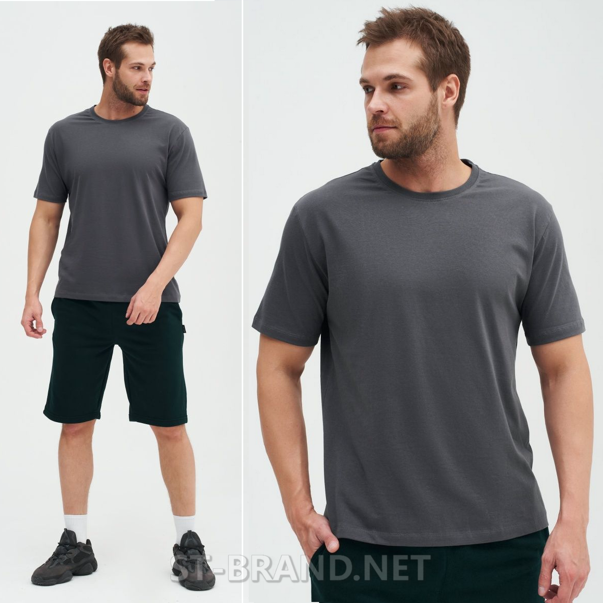 48,50,52. Чоловіча базова однотонна футболка з м'якого та приємного бавовняного матеріалу - темно-сіра