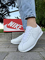 Люксовые белые мужские кроссовки Nike Cortez (кожа)