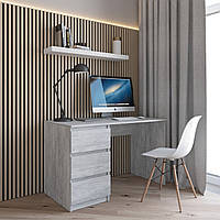 Компьютерный стол с шухлядами, письменный стол с тумбой на три выдвижных ящика c фасадами без ручек. код R-13 Бетон