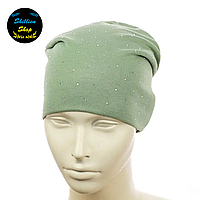 Женская шапка-чулок со стразами - Зеленый