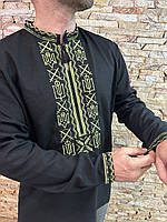 Вишиванка як у президента Зеленського, вишиванка чоловіча колір чорний і хакі, мужская вышиванка хаки