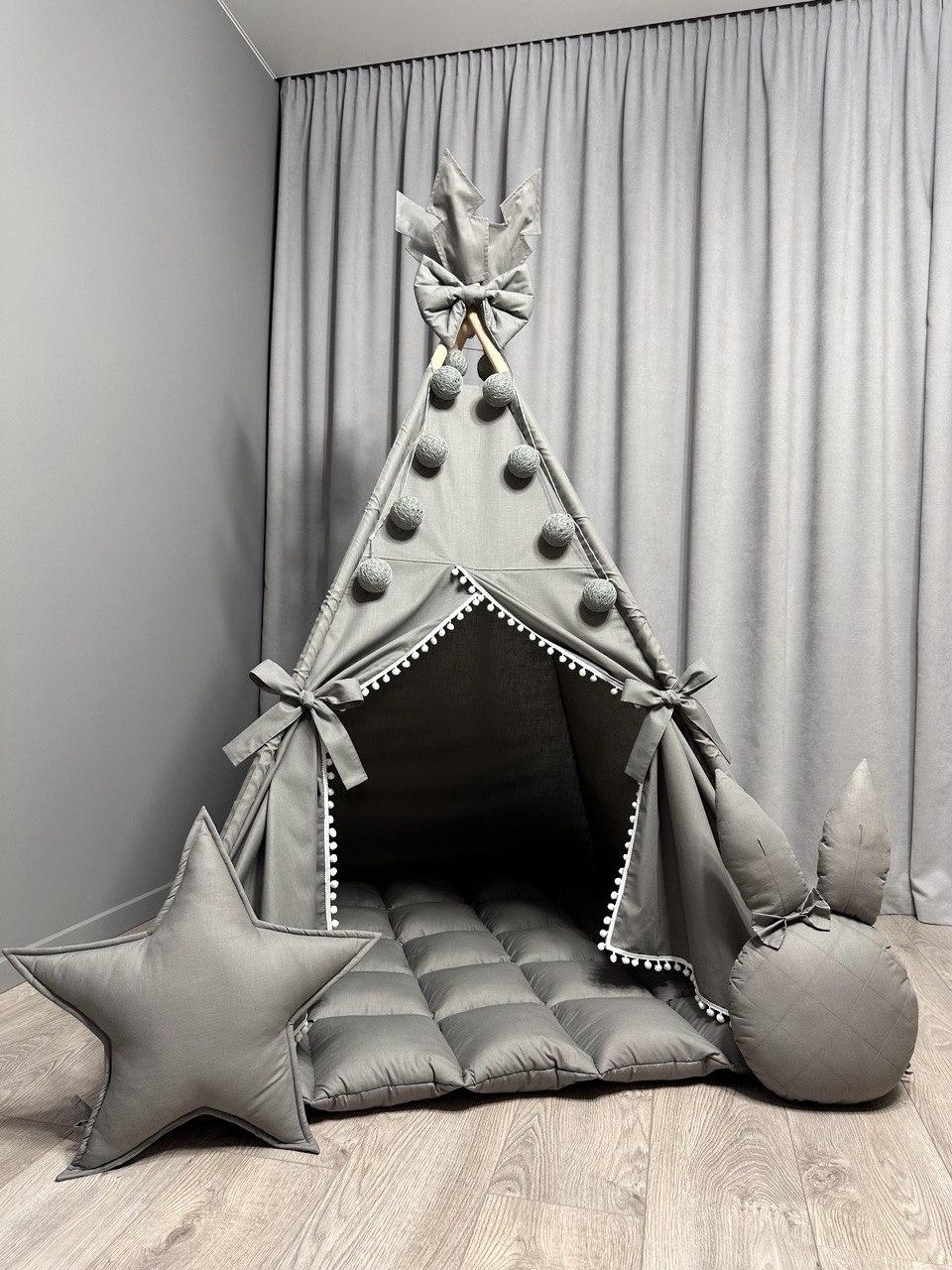 Вігвам для хлопчика Сірий зайчик БОНБОН Повний комплект, вігвам для дівчинки, дитячий вігвам, дитячий намет, вігвам для дітей - фото 1 - id-p1901033976