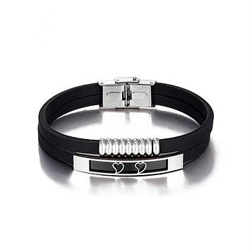 Браслет "Два серця" 19 см. Silver